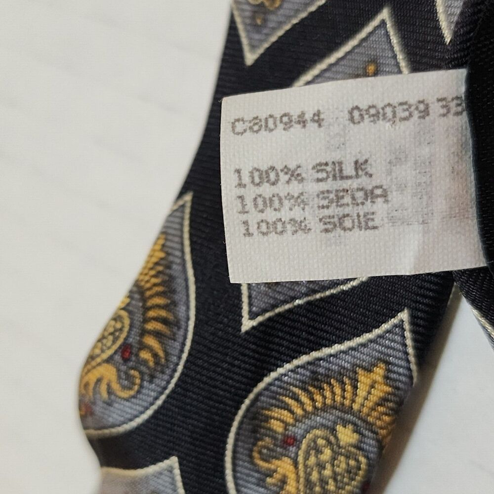 Oscar de la Renta Made in USA Mens Silk Tie 4"x56" Blue Grey Yellow Medallion - Picture 6 of 6